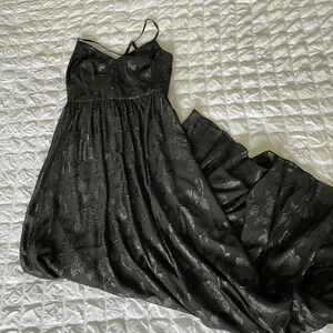 Fame and Partners black embroidered metallic sheer maxi dress